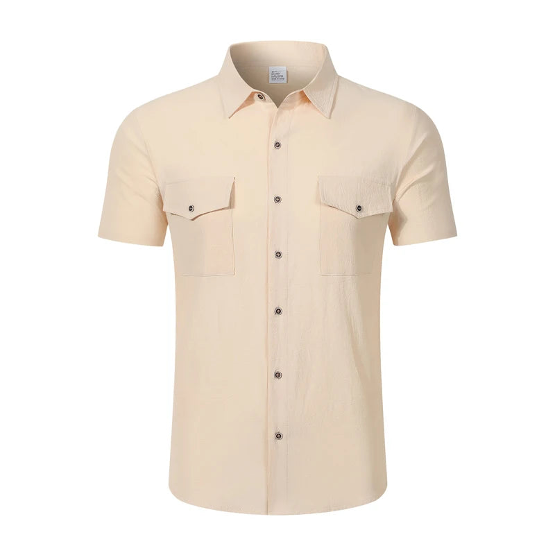 Camisa de Lino Premium para Hombre – Manga Corta, Corte Holgado y Estilo Casual Elegante