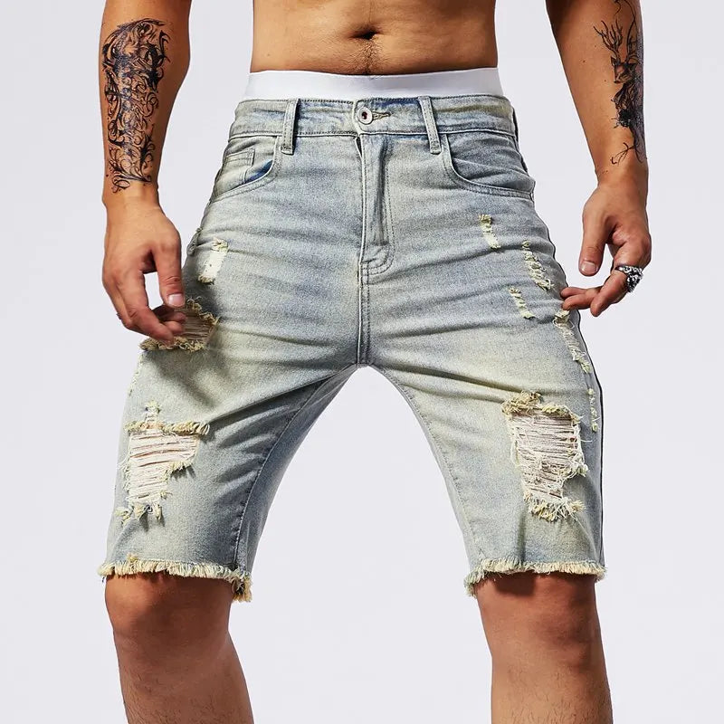 Bermudas Vaqueras para Hombre con Efecto Desgastado | Shorts Denim Slim Fit Casual para Verano