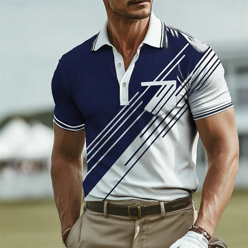 Polo Casual Premium Hombre Estampado | Manga Corta, Transpirable y Casual Elegante | Fibra de Bambú y Algodón 3D Printed Short Sleeve Rollover Micro Elastic Lapel Polo Shirt