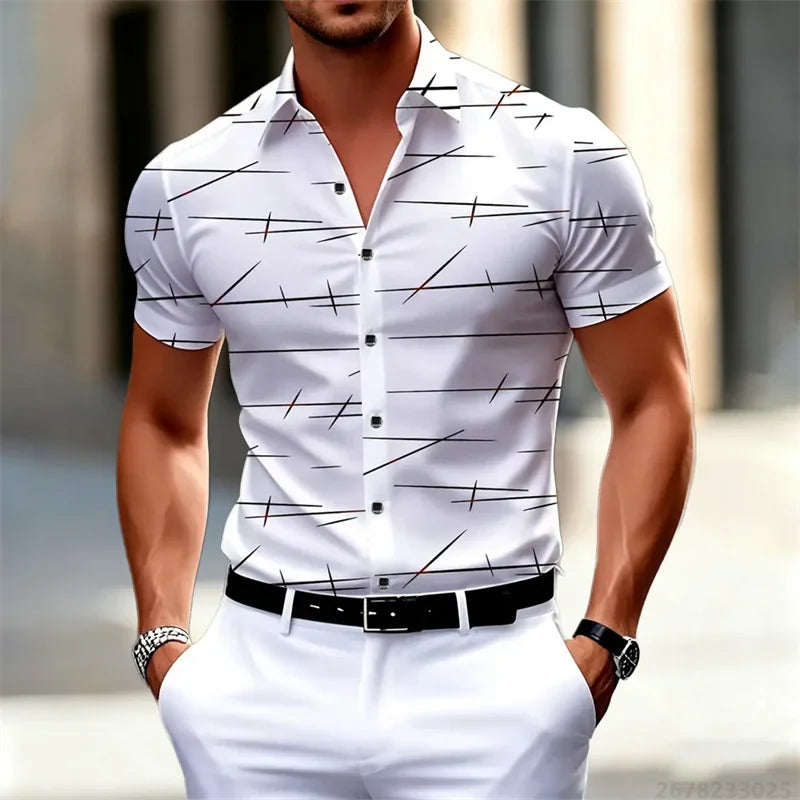 Camisa Masculina Estampada de Verano | Manga Corta, Cuello Clásico y Corte Relajado para Playa y Uso Casual