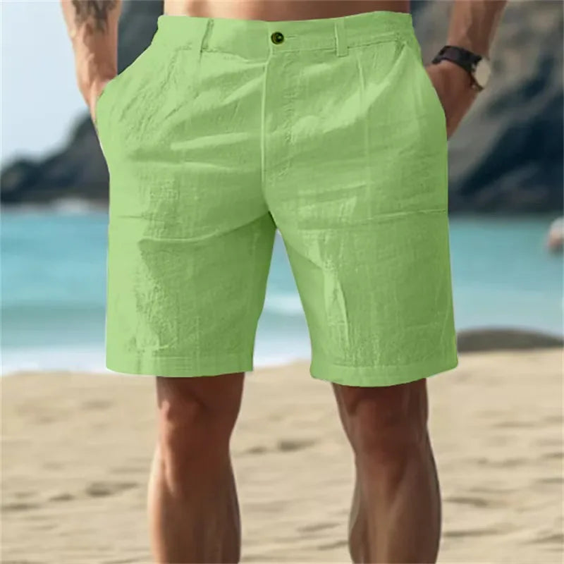 2026 Shorts de Lino y Algodón para Hombre | Bermudas Verano Transpirables Casual Color Sólido