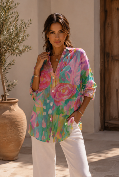 Astrid | Blusa Floral de Colores Vibrantes