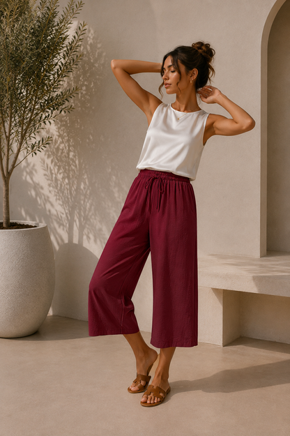 Nora | Pantalón Culotte Fluido de Cintura Ajustable