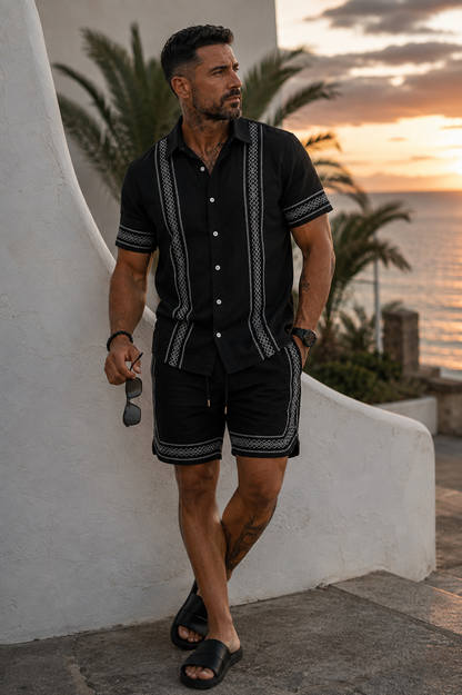 Conjunto Santorini – Camisa Bordada y Pantalón Corto