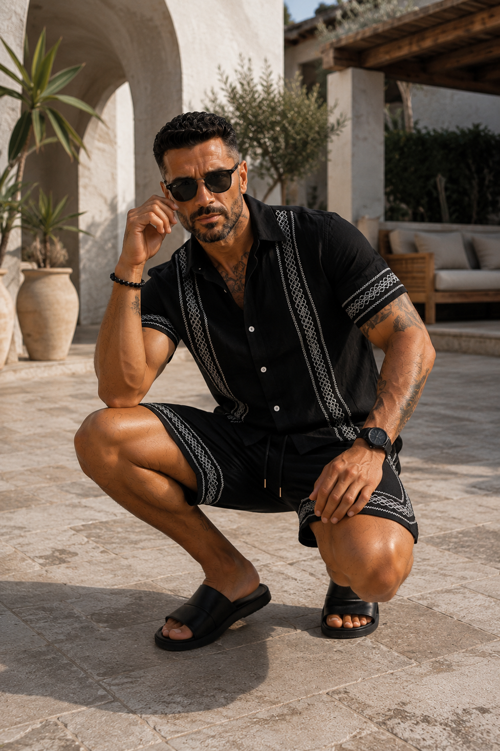 Conjunto Santorini – Camisa Bordada y Pantalón Corto