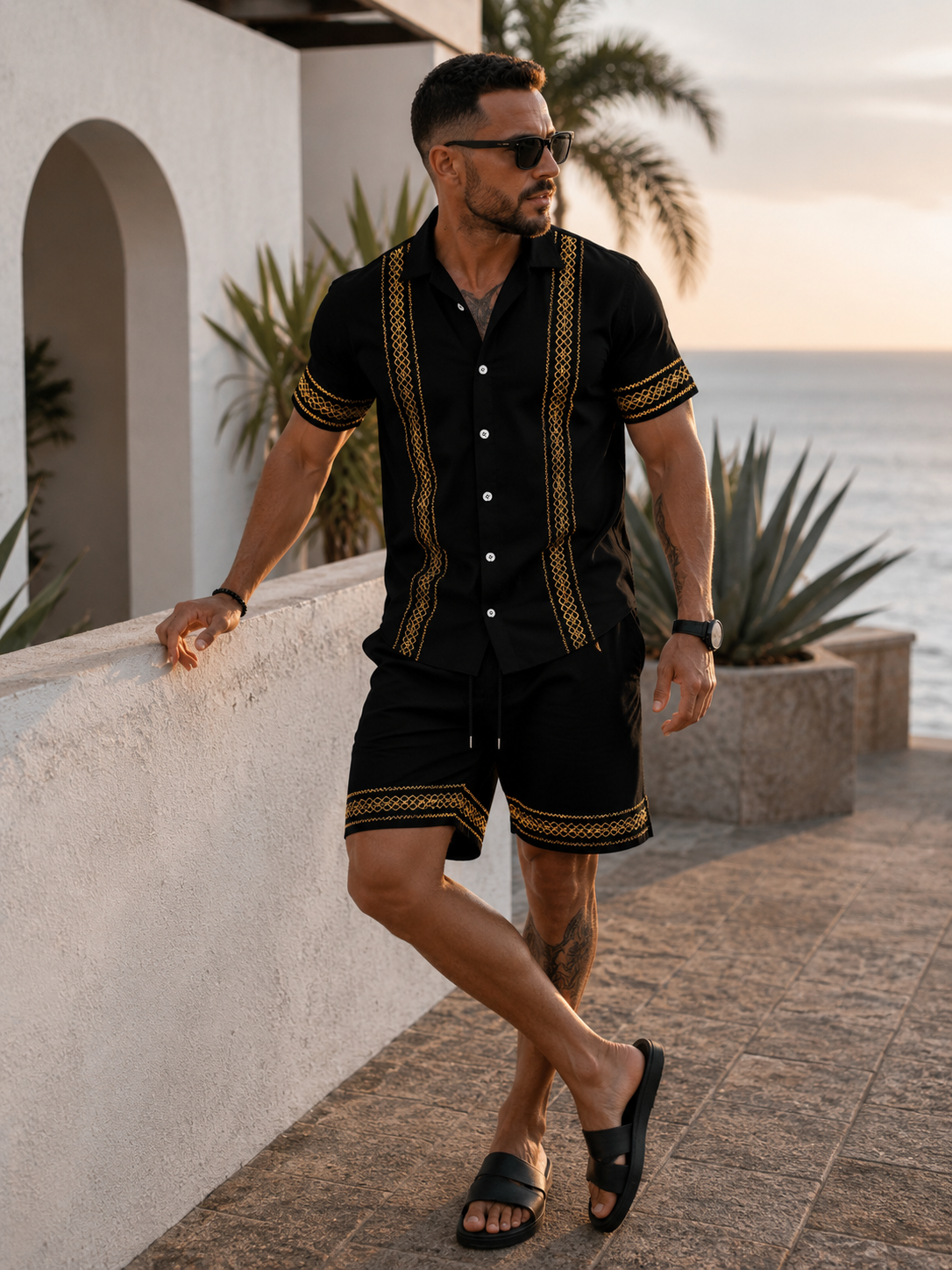 Conjunto Santorini – Camisa Bordada y Pantalón Corto