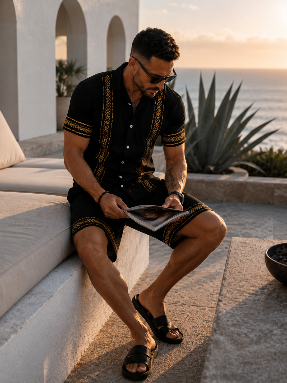 Conjunto Santorini – Camisa Bordada y Pantalón Corto