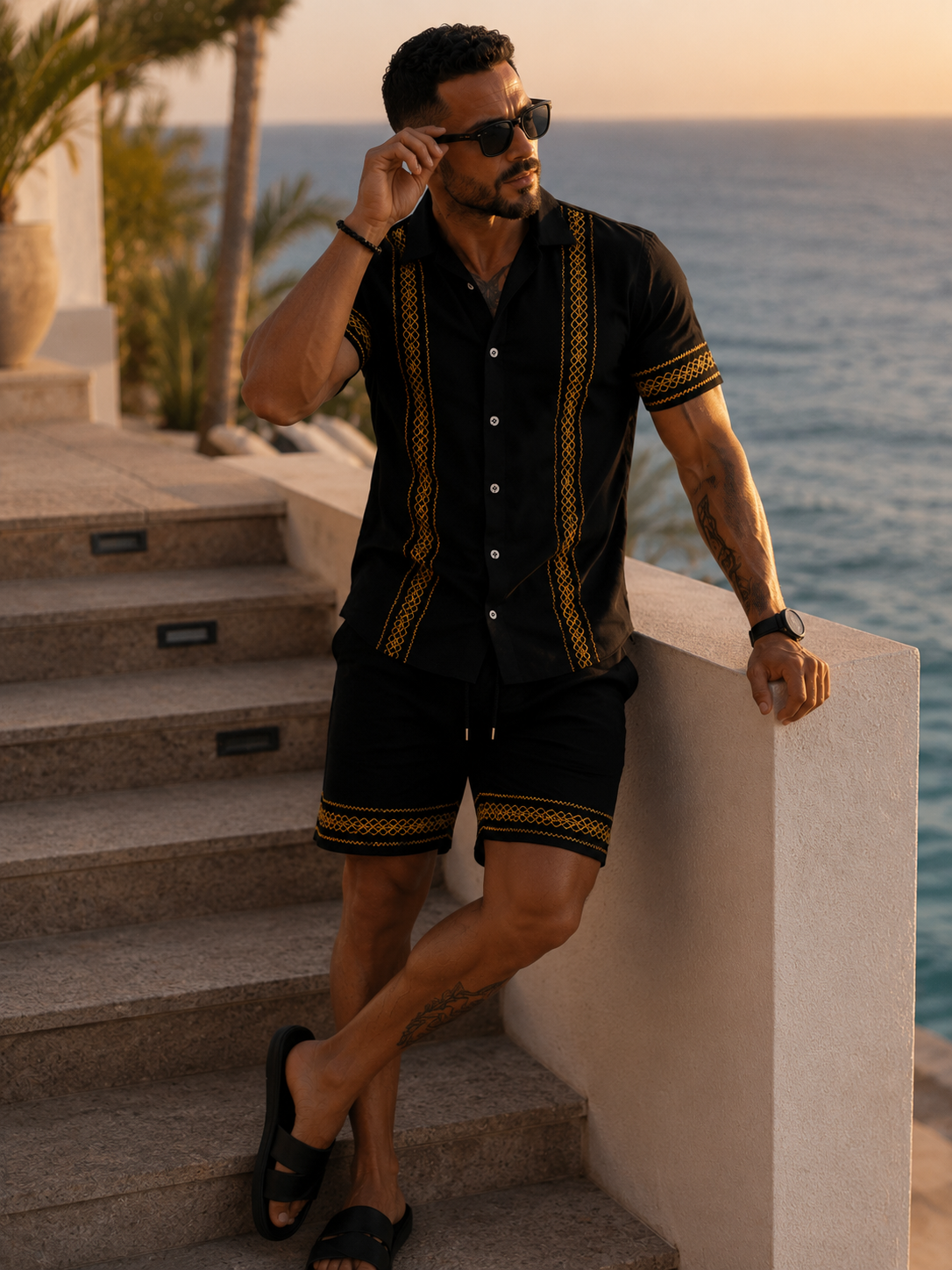Conjunto Santorini – Camisa Bordada y Pantalón Corto