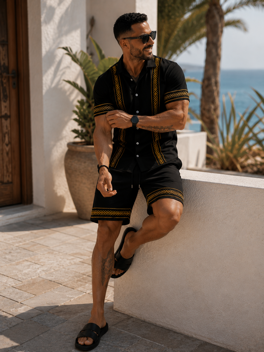 Conjunto Santorini – Camisa Bordada y Pantalón Corto