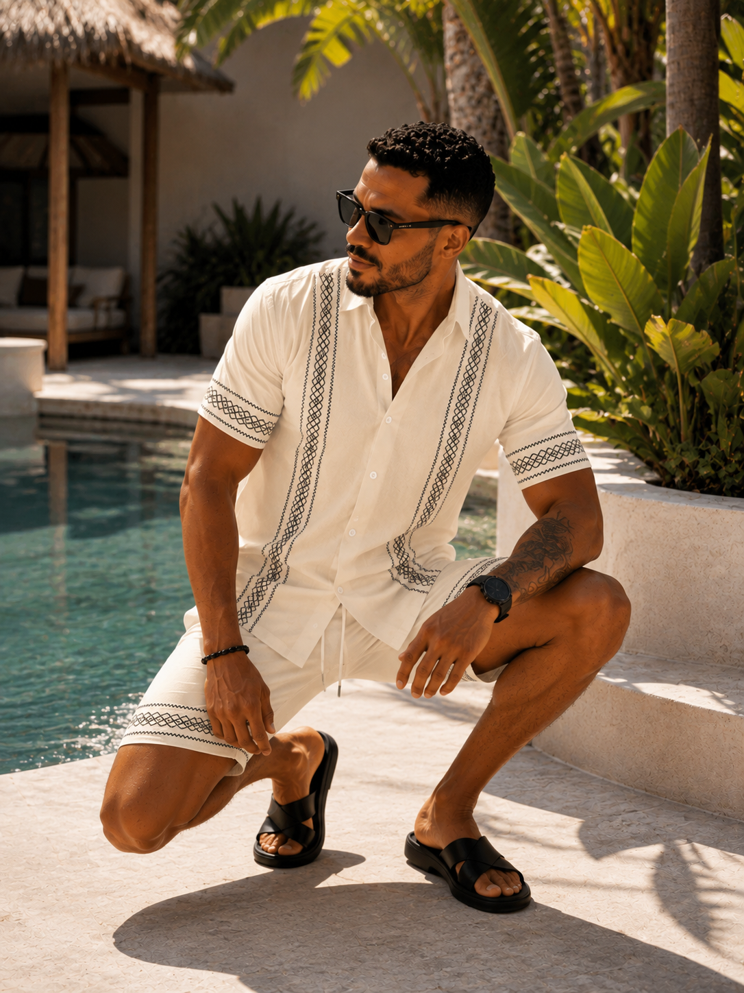 Conjunto Santorini – Camisa Bordada y Pantalón Corto