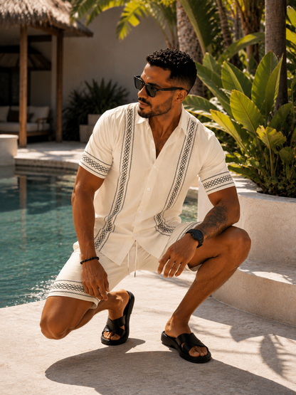 Conjunto Santorini – Camisa Bordada y Pantalón Corto