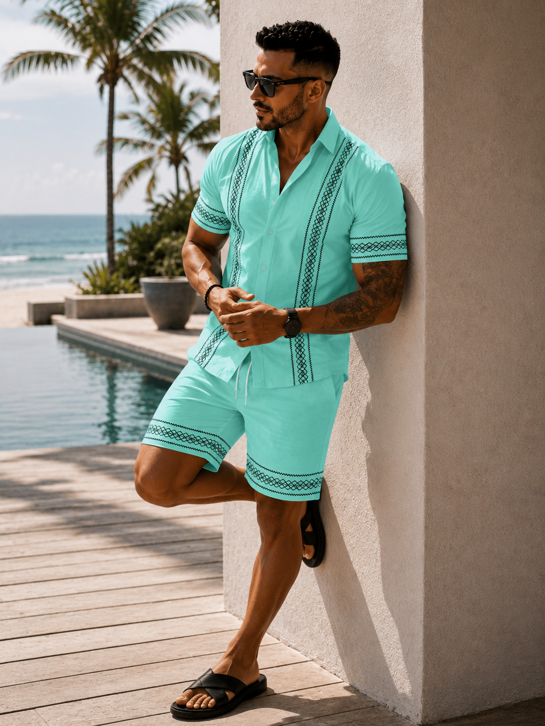 Conjunto Santorini – Camisa Bordada y Pantalón Corto