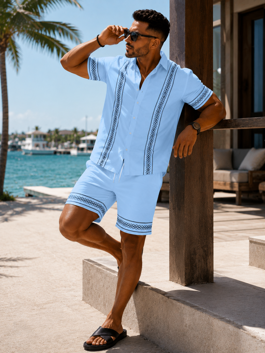 Conjunto Santorini – Camisa Bordada y Pantalón Corto