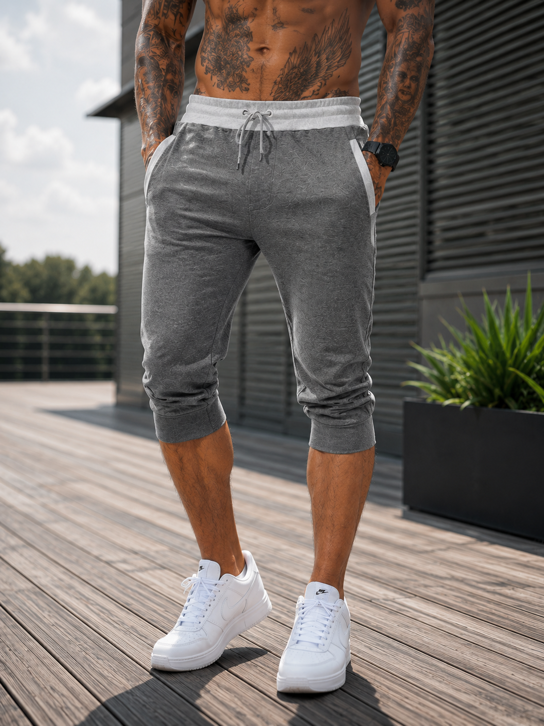 Pantalones Capri  para Hombre con Cintura Elástica y Cordón | Pantalón Casual Ligero para Verano