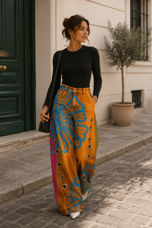 Pantalón Denim Floral | Elegancia, Comodidad y un Estilo que No Pasa Desapercibido