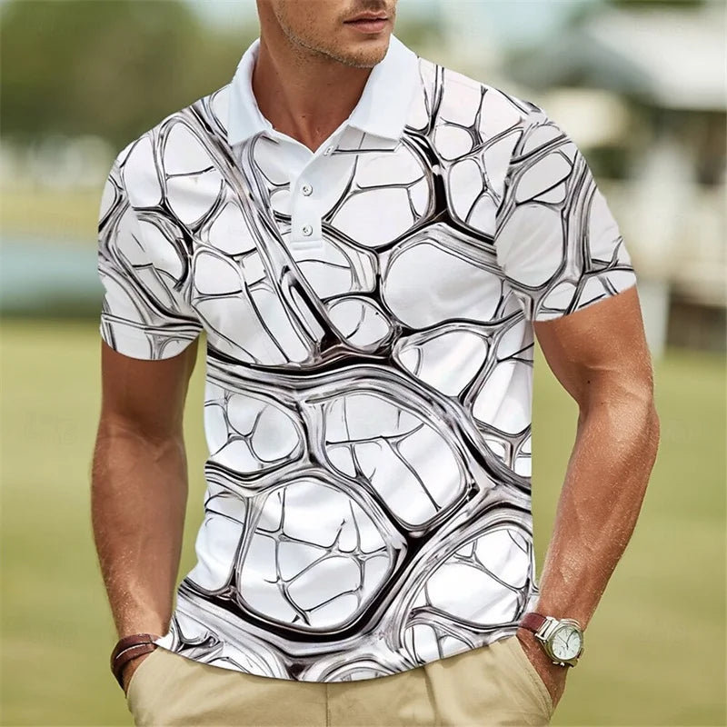 Polo Casual Premium Hombre Estampado | Manga Corta, Transpirable y Casual Elegante | Fibra de Bambú y Algodón 3D Printed Short Sleeve Rollover Micro Elastic Lapel Polo Shirt