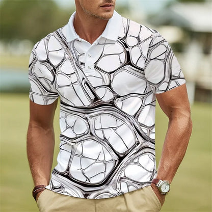 Polo Casual Premium Hombre Estampado | Manga Corta, Transpirable y Casual Elegante | Fibra de Bambú y Algodón 3D Printed Short Sleeve Rollover Micro Elastic Lapel Polo Shirt