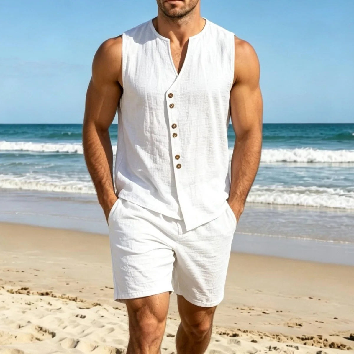 VALERA – Conjunto Sin Mangas de Lino para Hombre
