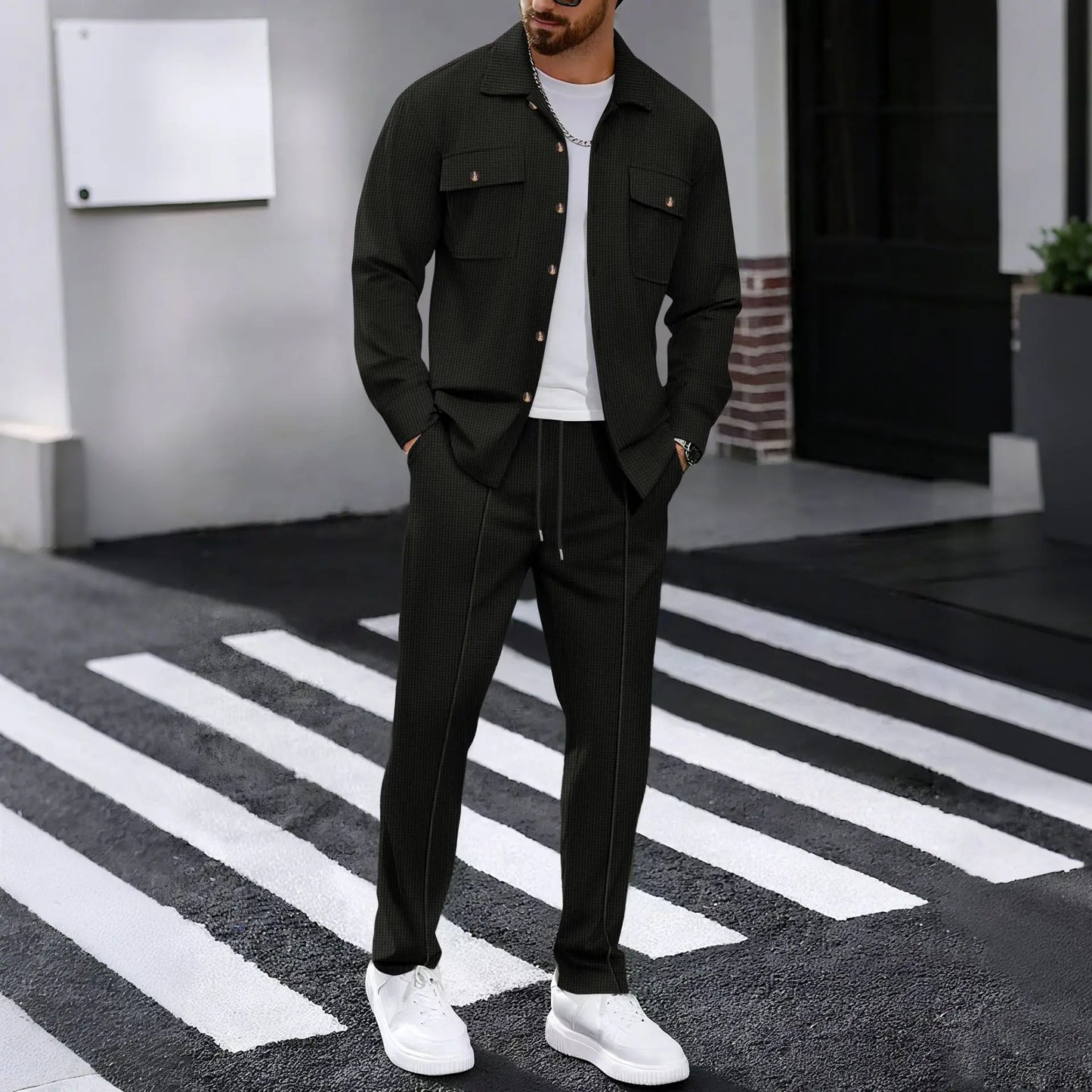 Conjunto Smart Casual: Blazer de Punto y Pantalón Coordinado