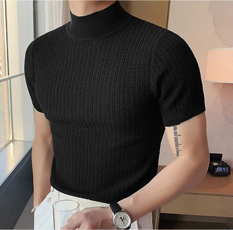 Camiseta de Punto con Textura Ondulada y Cuello Medio - Casa Valera
