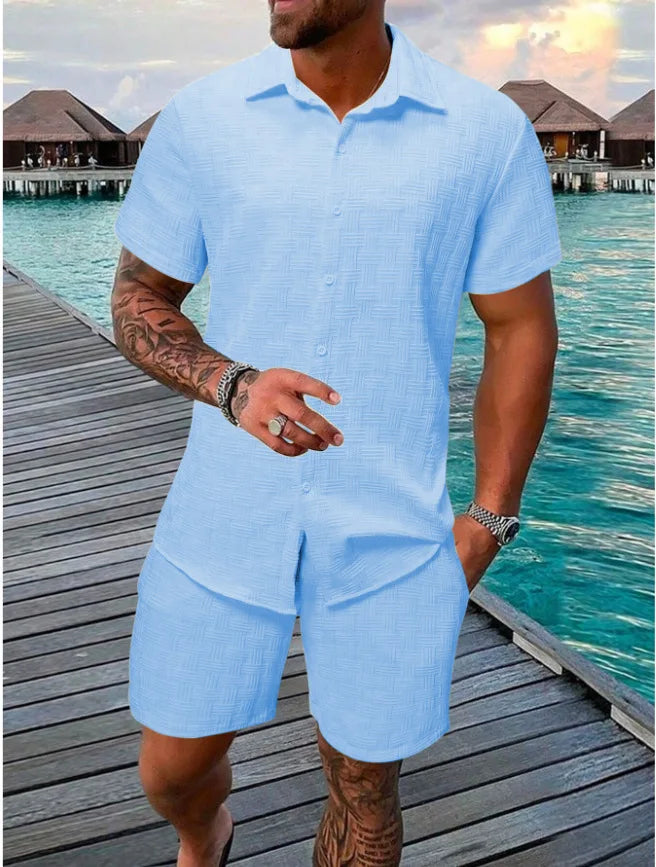 Conjunto Resort Jacquard: Camisa de Solapa y Shorts