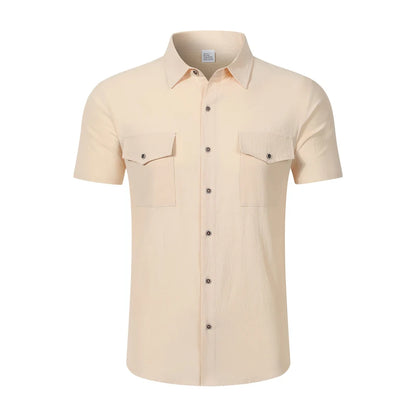 Camisa de Lino Premium para Hombre – Manga Corta, Corte Holgado y Estilo Casual Elegante