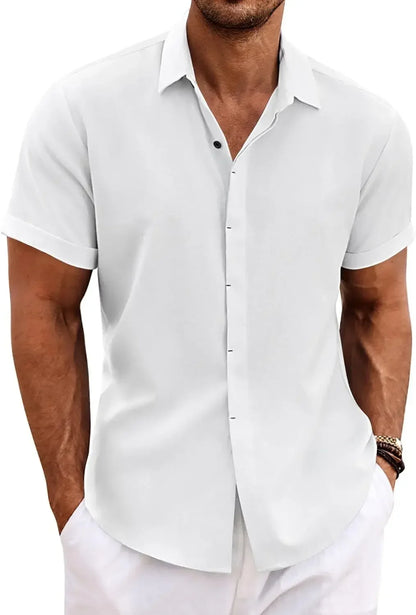 Camisa de Lino Premium para Hombre | Manga Corta | Estilo Casual Elegante para Primavera y Verano