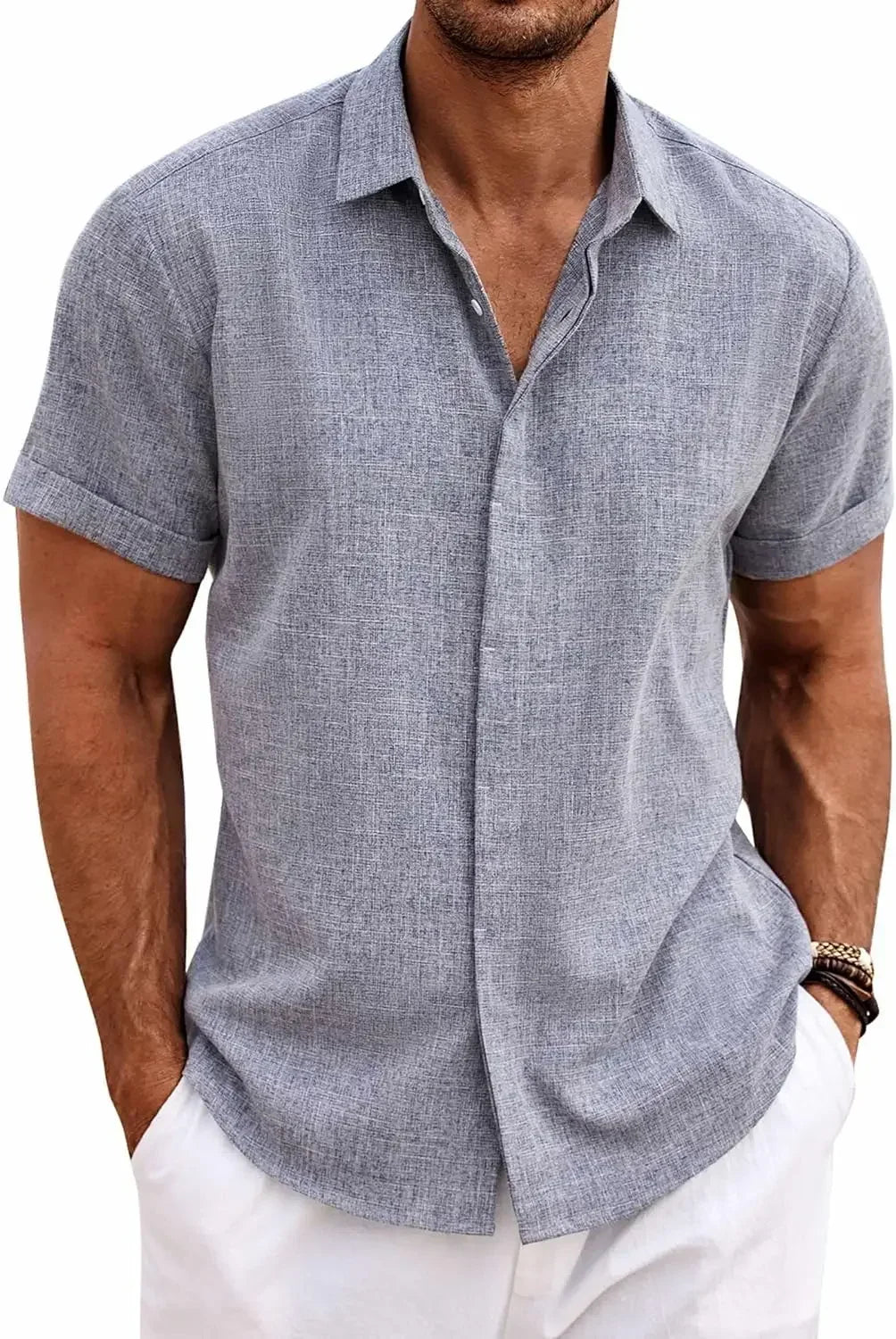 Camisa de Lino Premium para Hombre | Manga Corta | Estilo Casual Elegante para Primavera y Verano