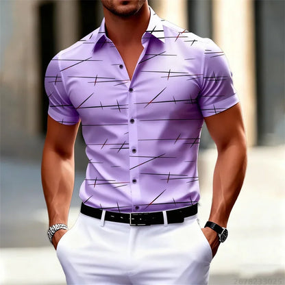 Camisa Masculina Estampada de Verano | Manga Corta, Cuello Clásico y Corte Relajado para Playa y Uso Casual
