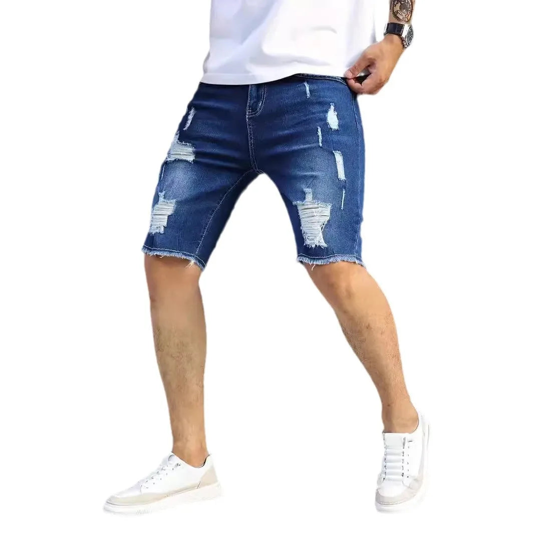 Bermudas Vaqueras  para Hombre con Efecto Desgastado | Shorts Denim Slim Fit Casual para Verano