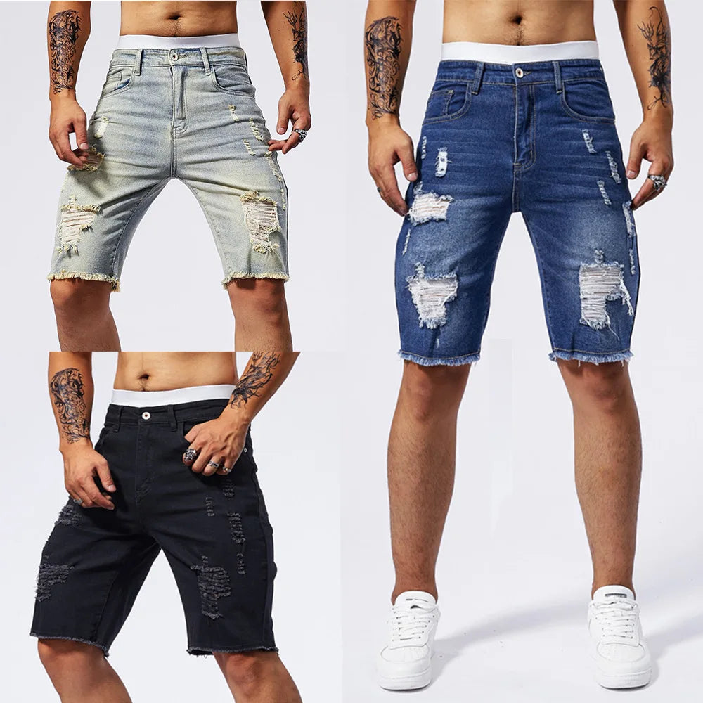 Bermudas Vaqueras  para Hombre con Efecto Desgastado | Shorts Denim Slim Fit Casual para Verano