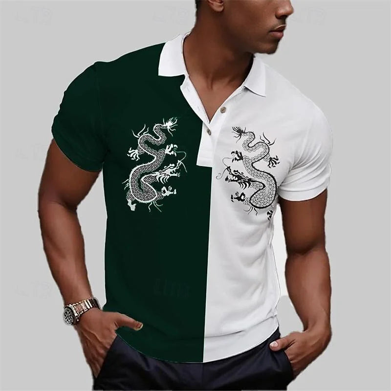 Polo Casual Premium Hombre Estampado | Manga Corta, Transpirable y Casual Elegante | Fibra de Bambú y Algodón 3D Printed Short Sleeve Rollover Micro Elastic Lapel Polo Shirt