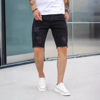 Bermudas Vaqueras  para Hombre con Efecto Desgastado | Shorts Denim Slim Fit Casual para Verano