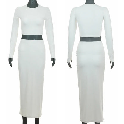 Conjunto Elegant Silhouette: Top Cropped de Manga Larga y Falda Midi Entallada