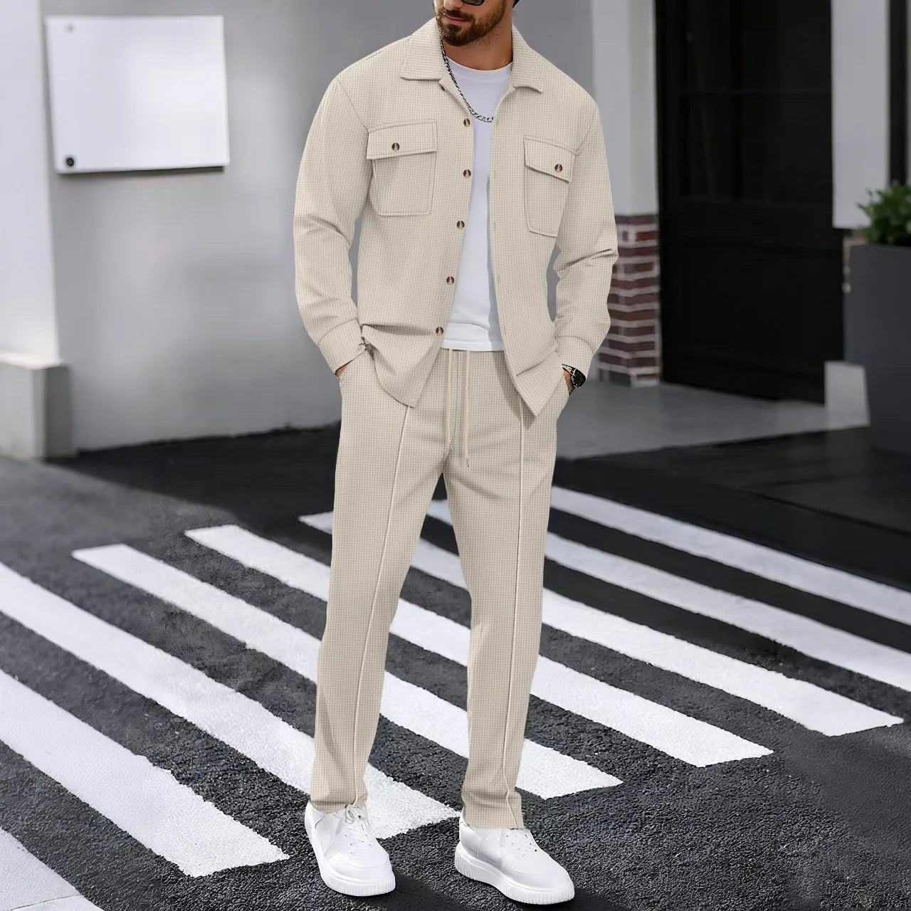 Conjunto Smart Casual: Blazer de Punto y Pantalón Coordinado