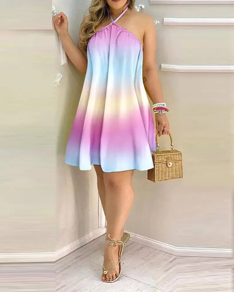 Vestido Mini "Tropical Breeze" – Estilo Halter con Espalda Descubierta para Verano