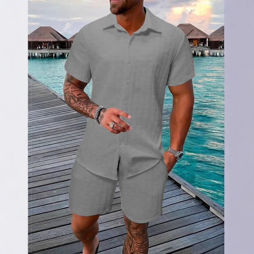 Conjunto Resort Jacquard: Camisa de Solapa y Shorts