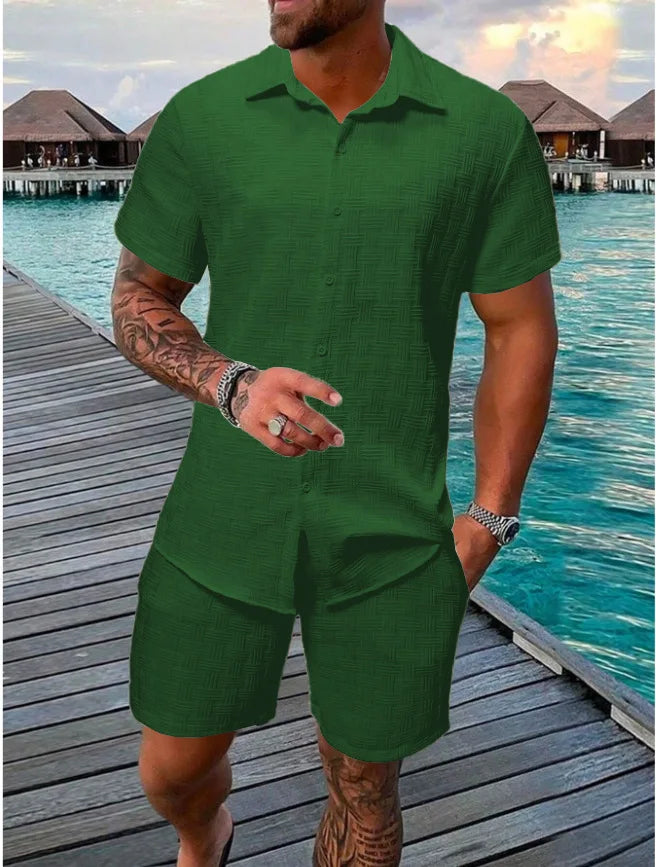 Conjunto Resort Jacquard: Camisa de Solapa y Shorts