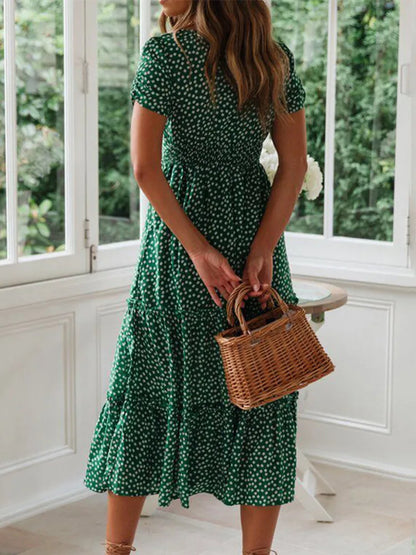 Vestido Vintage Breeze: Estampado Floral con Mangas Abullonadas
