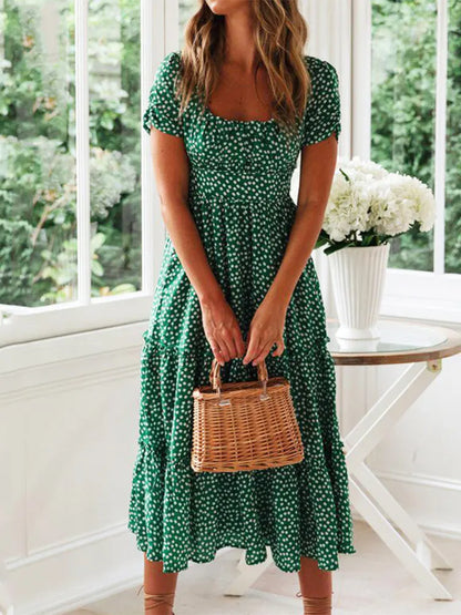 Vestido Vintage Breeze: Estampado Floral con Mangas Abullonadas