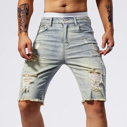Bermudas Vaqueras  para Hombre con Efecto Desgastado | Shorts Denim Slim Fit Casual para Verano
