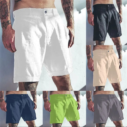 2026 Shorts de Lino y Algodón para Hombre | Bermudas Verano Transpirables Casual Color Sólido