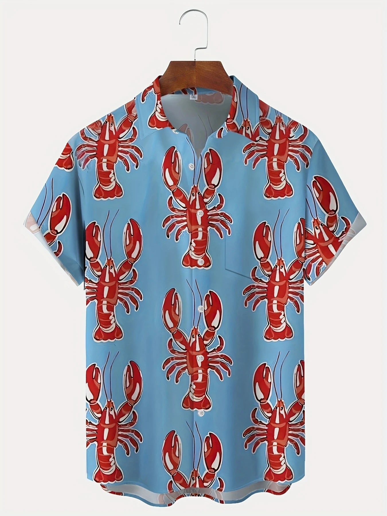 🦞 Camisa Hawaiana para Hombre con Estampado Tropical de Langostas y Cangrejos, Manga Corta de Verano