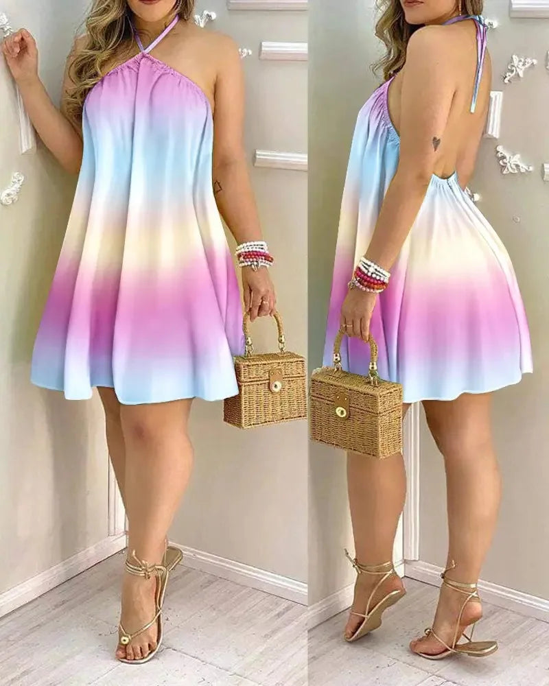 Vestido Mini "Tropical Breeze" – Estilo Halter con Espalda Descubierta para Verano
