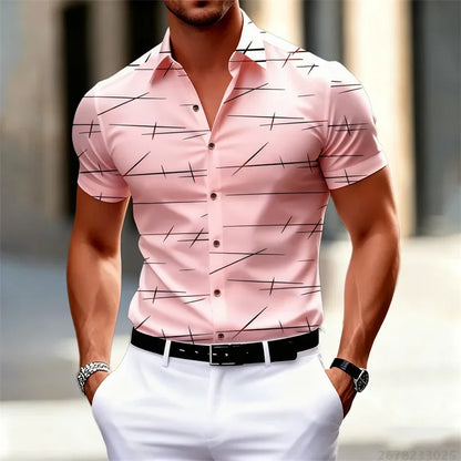 Camisa Masculina Estampada de Verano | Manga Corta, Cuello Clásico y Corte Relajado para Playa y Uso Casual