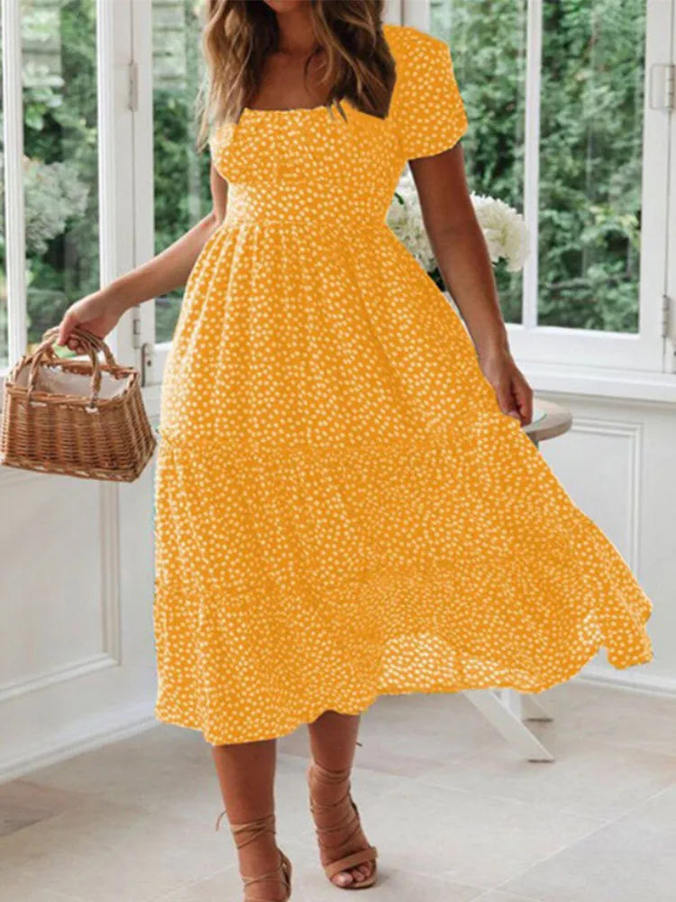 Vestido Vintage Breeze: Estampado Floral con Mangas Abullonadas