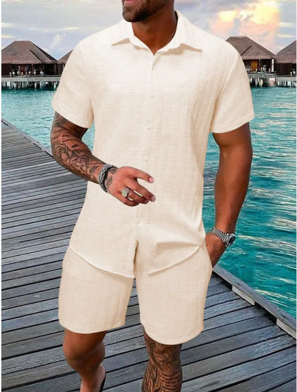 Conjunto Resort Jacquard: Camisa de Solapa y Shorts