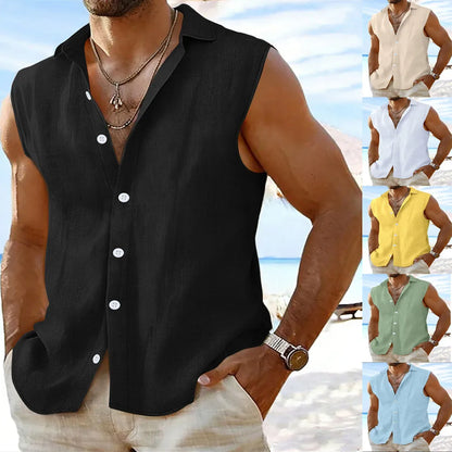 Camisa Sin Mangas de Algodón y Lino para Hombre | Ligera, Fresca y Casual para Verano