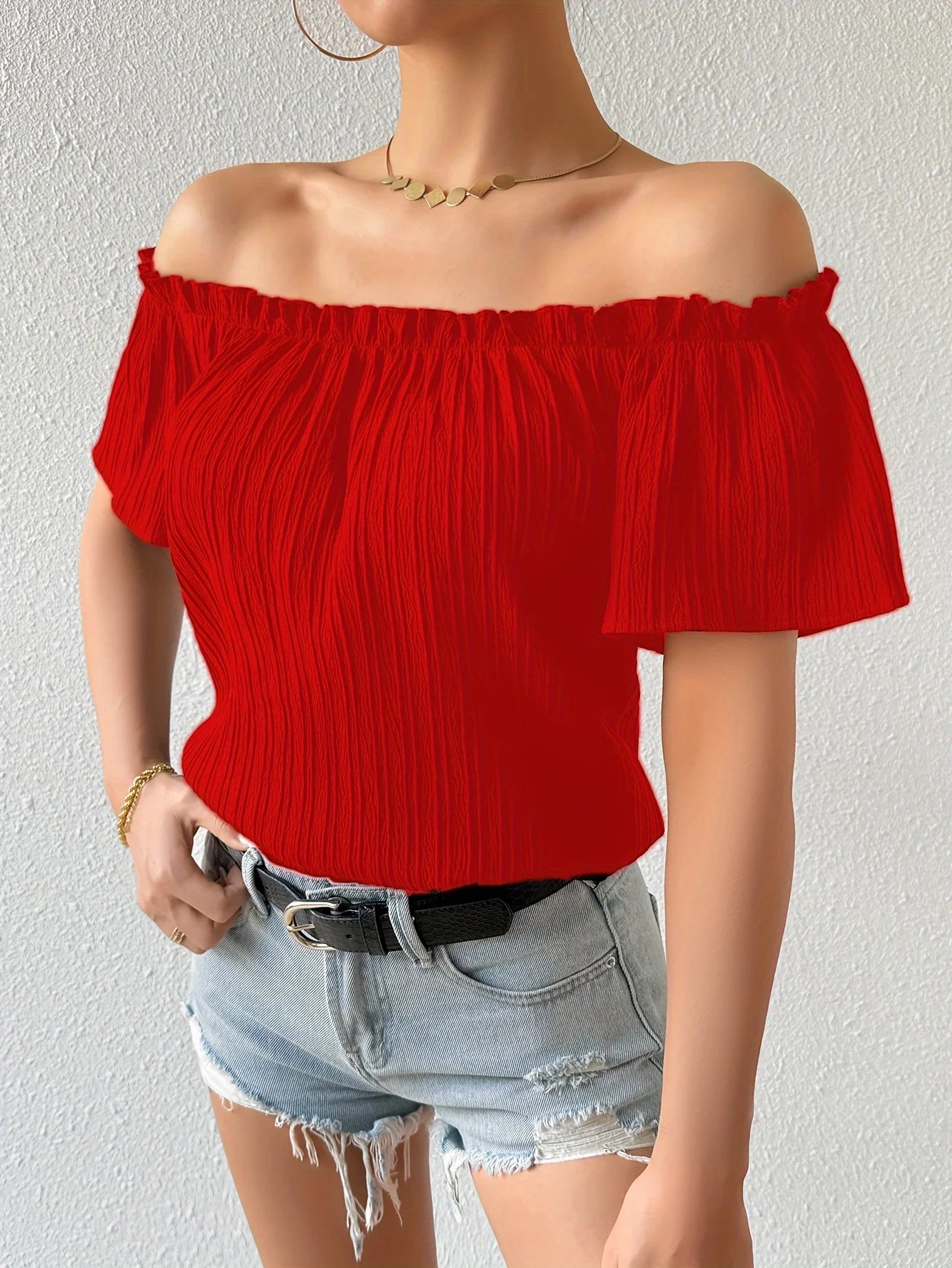 Blusa Campesina Elegante para Mujer – Hombros Descubiertos y Estilo Casual de Verano