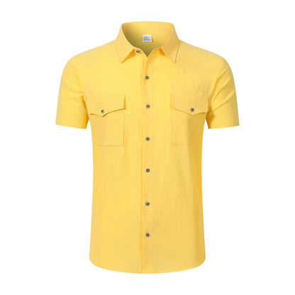 Camisa de Lino Premium para Hombre – Manga Corta, Corte Holgado y Estilo Casual Elegante